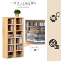 HOMCOM Lot de 2 étagères colonnes Armoire de Rangement CD-DVD 6 + 6 Compartiments dim. 21L x 19l x 88H cm capacité Max. 160 CD Coloris hêtre(m-4)