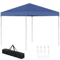 Outsunny Gazebo Pieghevole e Impermeabile in Tessuto Oxford con Corde e Picchetti, 2.45x2.45x2.45 m, Blu(m-1)