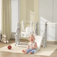 AIYAPLAY Escorrega Infantil 4 em 1 Baloiço e Escorrega Escalador Tabela de Basquetebol Temática de Coelho 147,5x160x107 cm Cinza(m-2)