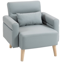 HOMCOM Sillón Tapizado en Cuero Sintético Respaldo con Costuras y Patas de Madera para Salón o Dormitorio 77x78x78 cm Gris