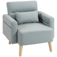 HOMCOM Sillón Tapizado en Cuero Sintético Respaldo con Costuras y Patas de Madera para Salón o Dormitorio 77x78x78 cm Gris(m-1)