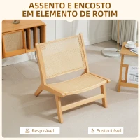 HOMCOM Cadeira para Sala de Estar Nórdica com Encosto e Assento Amplo em Vime Estrutura de Madeira  64x70x74 cm Madeira e Bege(m-4)