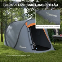 Outsunny Tenda de Campismo para 1-2 Pessoas Impermeável de 2000 mm com Bolsa de Transporte para Pesca 245x148x105 cm Cinzento(m-5)