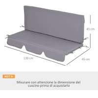 Outsunny Cuscini da Esterno per Dondolo da Giardino 3 Posti con Lacci, 2 Pezzi da 130x45x5 cm, Grigio(m-3)
