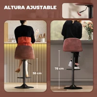 HOMCOM Conjunto 2 Taburetes Altos Ajustables 360° con Respaldo y Reposapiés para Cocina Bar o Comedor 40,5x44x84-104 cm Marrón(m-4)