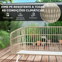 Outsunny Conjunto de Jardim em Vime Sintético de 4 Peças com Sofá de 2 Lugares 2 Poltronas 1 Mesa de Centro Creme e Madeira(m-5)