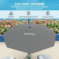 Outsunny Aluminiowy Parasol Ogrodowy LED Solar Ø300 cm Regulowana Wysokość z Korbką UV50+ Ciemnoszary(m-7)