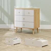 HOMCOM Cômoda de 4 Gavetas com Puxadores de Madeira Cómoda Estreita para Sala Corredor 60x35x65 cm Madeira e Branco(m-3)