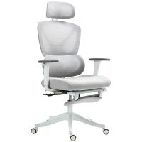HOMCOM Cadeira de Escritório de Malha Reclinável com Apoio para a Cabeça Ajustável e Altura Regulável  71x70x109-119 cm Cinza(m-11)