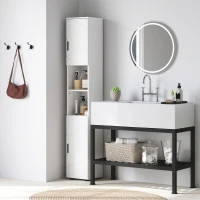 kleankin Line Embossed Tall Bathroom Storage Cabinet - White(m-8)