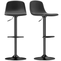 HOMCOM 2-delige Set Barkrukken, Draaibare Barstoelen met Kunstleren Bekleding, met Rugleuning en Voetsteun, Metalen Basis, Zwart(m-10)