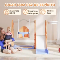 AIYAPLAY Escorrega Infantil 4 em 1 Baloiço e Escorrega Escalador Tabela de Basquetebol Temática de Coelho 147,5x160x107 cm Laranja(m-7)