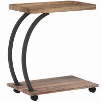 HOMCOM Mesa Auxiliar em Forma de C com Rodas para Sofá com Prateleiras Estrutura de Aço 52x34x60 cm Madeira e Preto