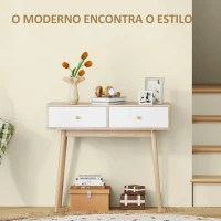 HOMCOM Mesa Consola Moderna Consola de Entrada Estreita com 2 Gavetas para Corredor Entrada Sala ou Dormitório 86x35x75 cm Carvalho(m-5)