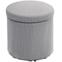 HOMCOM Puff de Arrumação Baú de Arrumação Redondo Estofado em Veludo Cotelê  Tampa Removível Ø40x41 cm Cinza Claro(m-11)