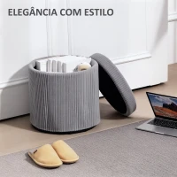 HOMCOM Puff de Arrumação Baú de Arrumação Redondo Estofado em Veludo Cotelê  Tampa Removível Ø40x41 cm Cinza Claro(m-4)