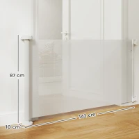 PawHut Barrera de Seguridad para Perros Retráctil con Interruptor de Cierre para Puertas Escaleras Pasillos 142x10x87 cm Blanco(m-3)