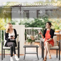 Outsunny Conjunto de Muebles de Jardín de Ratán Sintético con 2 Sillas con Cojines Acolchados y Mesa con Vidrio Templado Marrón(m-4)