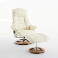 PU Upholstered Massage Recliner with Ottoman Footstool, 5 Points Massager, Ergonomic Backrest, Swivel Function, 88L x 80W x 106H cm, White(m-2)