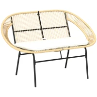 Outsunny Banc de jardin 2 places, banc extérieur jardin en acier, style Acapulco, avec dossier et coussin, 126 x 72 x 83 cm, kaki(m-11)