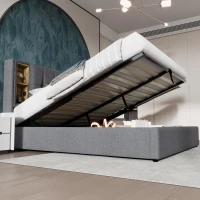 Upholstered Super King Size Bed Frame with Wireless Charging, Hydraulic Storage, 206L x 185W x 100.5H cm, Grey(m-12)