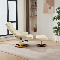 PU Upholstered Massage Recliner with Ottoman Footstool, 5 Points Massager, Ergonomic Backrest, Swivel Function, 88L x 80W x 106H cm, White(m-7)