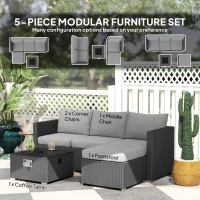 Outsunny Five Piece Rattan Garden Furniture Set with Gas Fire Pit Table and Footstool - Grey(m-4)