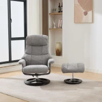 Chenille Upholstered Massage Recliner with Ottoman Footstool, 5-Point Massager, Ergonomic Backrest, 88L x 80W x 106H cm, Grey(m-5)