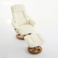 PU Upholstered Massage Recliner with Ottoman Footstool, 5 Points Massager, Ergonomic Backrest, Swivel Function, 88L x 80W x 106H cm, White(m-11)