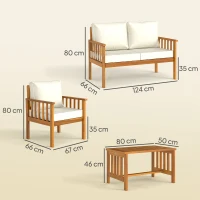 Outsunny Four-Piece Acacia Wood Garden Sofa Set - Teak/Cream(m-3)