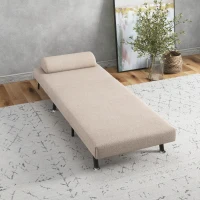HOMCOM Sofá Cama Individual Plegable con Respaldo Ajustable de 5 Niveles Cojín y Tapizado de Lino Sintético 75x70x75 cm Beige(m-8)