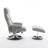 Chenille Upholstered Massage Recliner with Ottoman Footstool, 5-Point Massager, Ergonomic Backrest, 88L x 80W x 106H cm, Grey(m-12)