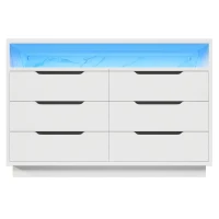 Marbled 6-Drawer Sideboard with RGB LED Lighting, Modern Storage Cabinet for Living Room or Home Office, 120L x 40W x 85H cm, White(m-2)