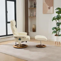 PU Upholstered Massage Recliner with Ottoman Footstool, 5 Points Massager, Ergonomic Backrest, Swivel Function, 88L x 80W x 106H cm, White(m-6)