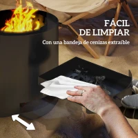 Outsunny Brasero Exterior Redondo con Bandeja para Cenizas y Atizador Protector de Chispas para Jardín Terraza Ø45x42 cm Negro(m-6)