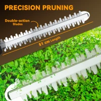 Outsunny 20" Cordless Hedge Trimmer, 18V Electric Hedge Cutter with 51cm Dual Action Blade, 2 x 4000mAh Batteries and Brushless Motor for Garden Branches, Shrubs, Twigs, Orange(m-6)