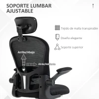 Vinsetto Silla de Oficina de Malla Silla de Escritorio Respaldo Alto Reposacabezas Ajustable Soporte Lumbar 4D 62x64x120 cm Negro(m-6)