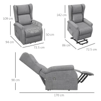 HOMCOM Power Lift Recliner Armchair, Electric Lift Chair for Elderly, Fabric Riser and Reclining Chair with Remote Control, Side Pockets, Extended Footrest, for Living Room, Grey(m-3)