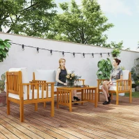 Outsunny Four-Piece Acacia Wood Garden Sofa Set - Teak/Cream(m-2)