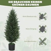 HOMCOM Set van 2 Kunstcipressen, Kunstbomen met 831 Bladeren, met Cementpot, UV-bestendig, Kunstplant, 90 cm, Groen(m-5)