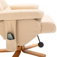 HOMCOM Relaxsessel Massagesessel mit Fußhocker Stauraum Liegefunktion Fernsehsessel mit Massagefunktion TV Sessel 145°-Neigung Polyester Cremeweiß 80 x 86 x 99 cm(m-11)