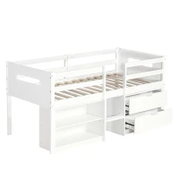 3ft Storage Bed with 2 Drawers and Compartments, Pine and Particle Board, for Children's Room - White(m-12)