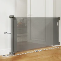 PawHut Barrera de Seguridad para Perros Retráctil con Interruptor de Cierre para Puertas Escaleras Pasillos 142x10x87 cm Gris(m-3)