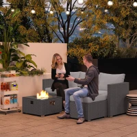 Outsunny Five Piece Rattan Garden Furniture Set with Gas Fire Pit Table and Footstool - Grey(m-2)