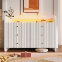 Fluted 6-Drawer Sideboard with RGB LED Lighting, Modern Storage Cabinet for Living Room, Bedroom, Dining Room, Office, 120L x 40W x 75H cm, White(m-8)