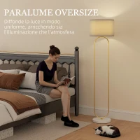 HOMCOM Lampada da Terra Moderna con Paralume in Tessuto, Doppio Tubo Metallico e Interruttore a Pedale, Oro(m-5)