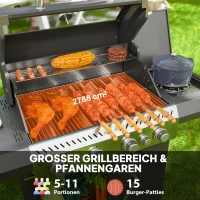 Outsunny Gasgrill 12 KW Grillwagen inkl 5 Brenner Seitenkocher Rolle Deckel Thermometer Seitenablagen 135 x 54 x 110 cm(m-4)