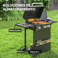 Outsunny Barbacoa de Gas con 3 Quemadores Parrilla para 5-9 Personas Quemador Lateral Termómetro y Ruedas 123x57x98 cm Negro(m-6)
