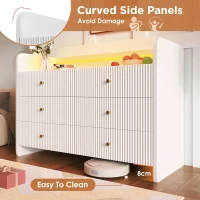 Fluted 6-Drawer Sideboard with RGB LED Lighting, Modern Storage Cabinet for Living Room, Bedroom, Dining Room, Office, 120L x 40W x 75H cm, White(m-4)