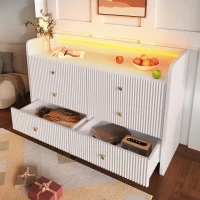 Fluted 6-Drawer Sideboard with RGB LED Lighting, Modern Storage Cabinet for Living Room, Bedroom, Dining Room, Office, 120L x 40W x 75H cm, White(m-9)